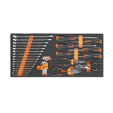 Beta MC10 34 Piece Hand Tool Set of Wrenches, Screwdrivers, Pliers and Hex Keys in Soft Thermoformed Tray 027500011